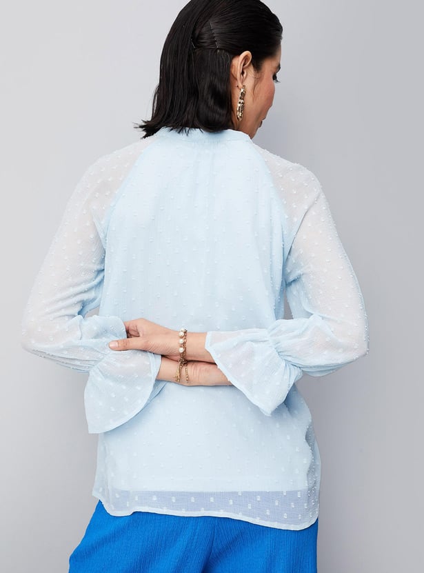 Women Dobby Woven Ruffled Blouse