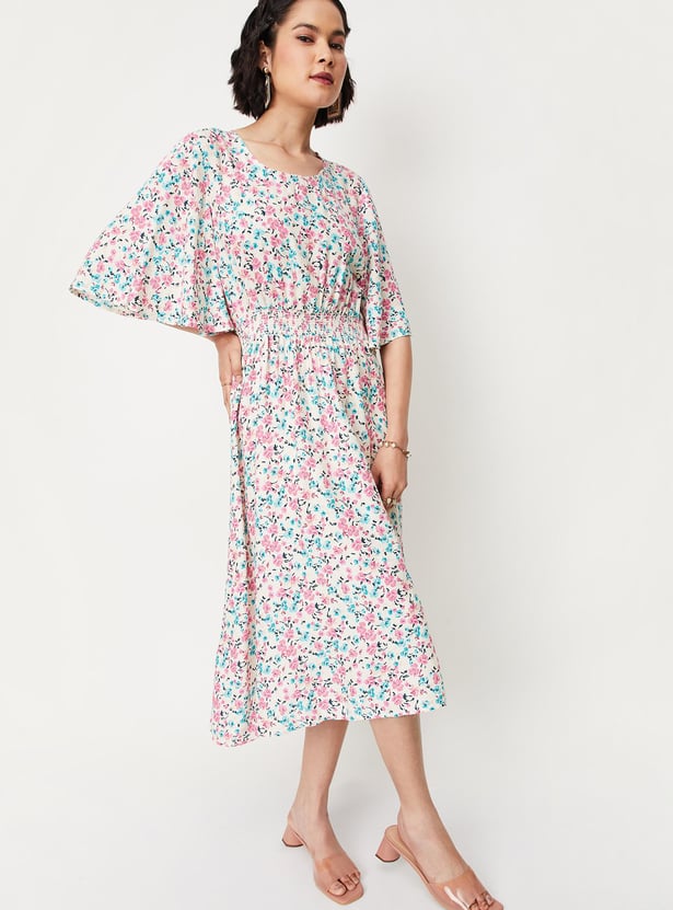 Women Printed Flutter Sleeve Mid Dress