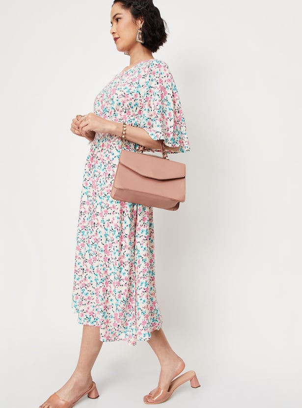 Women Printed Flutter Sleeve Mid Dress