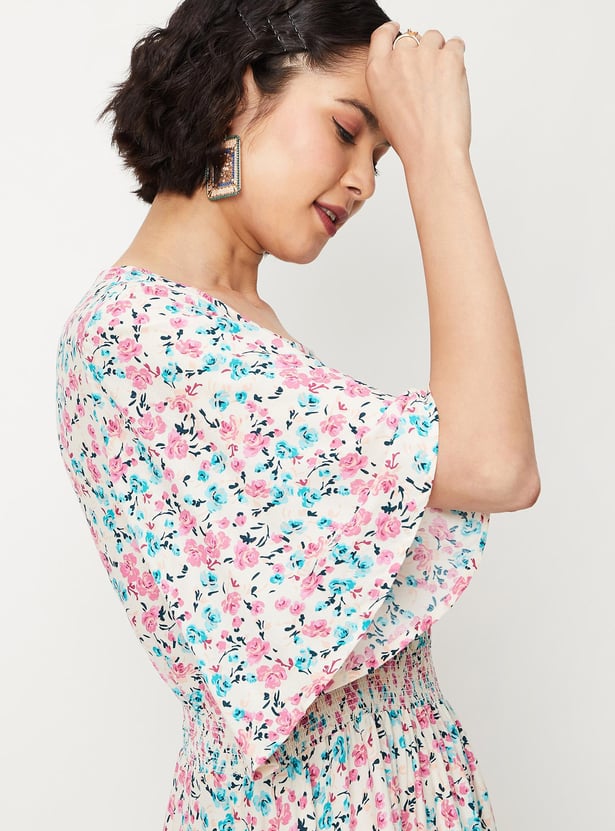 Women Printed Flutter Sleeve Mid Dress