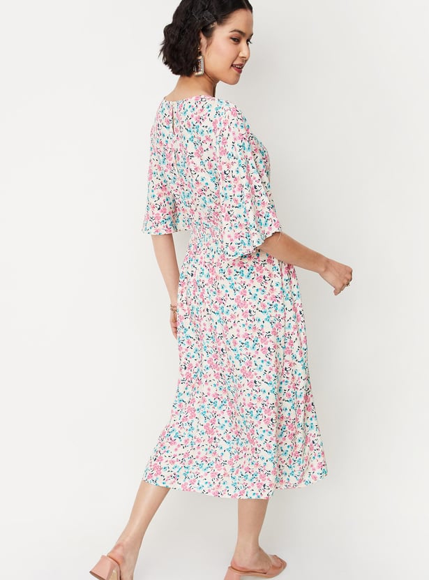 Women Printed Flutter Sleeve Mid Dress