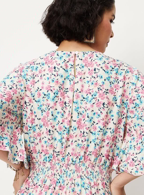 Women Printed Flutter Sleeve Mid Dress