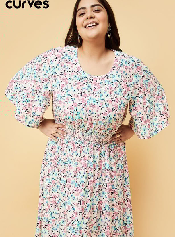 Women Printed Flutter Sleeve Mid Dress