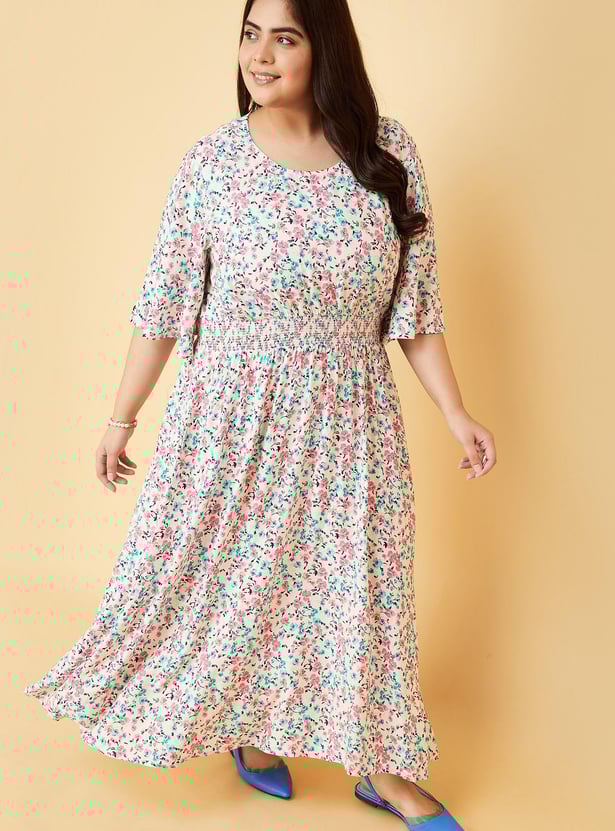Women Printed Flutter Sleeve Mid Dress