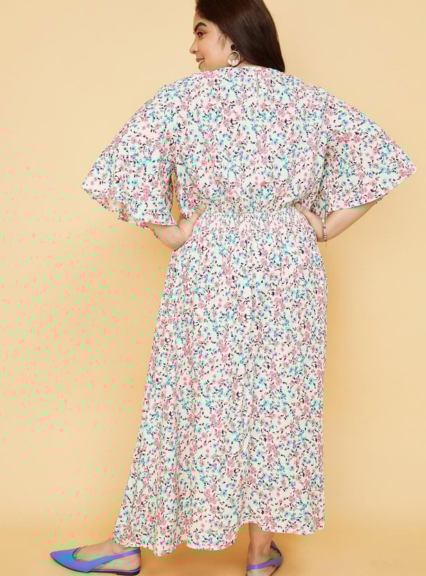 Women Printed Flutter Sleeve Mid Dress