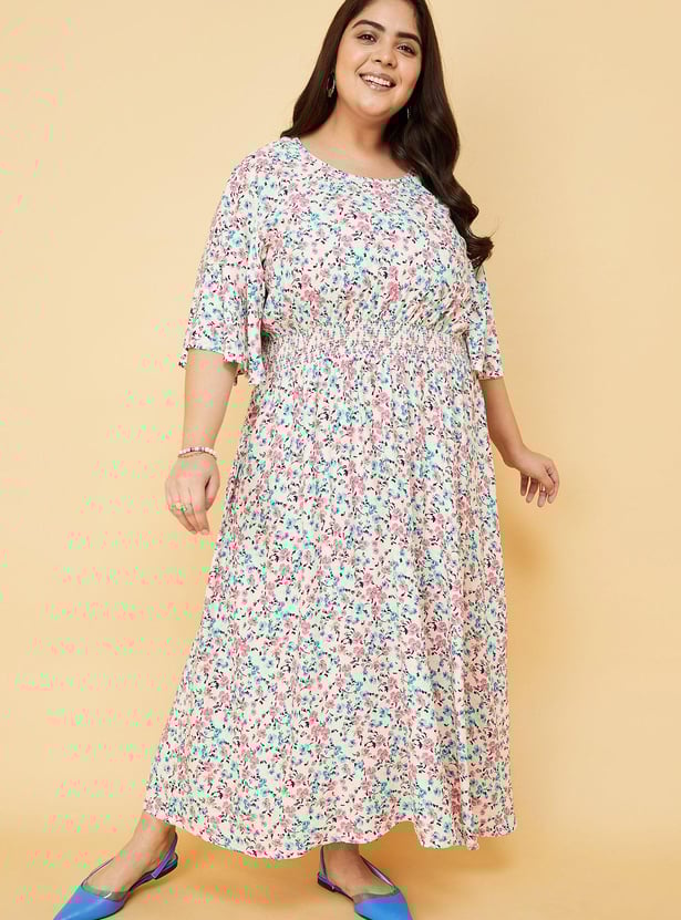 Women Printed Flutter Sleeve Mid Dress