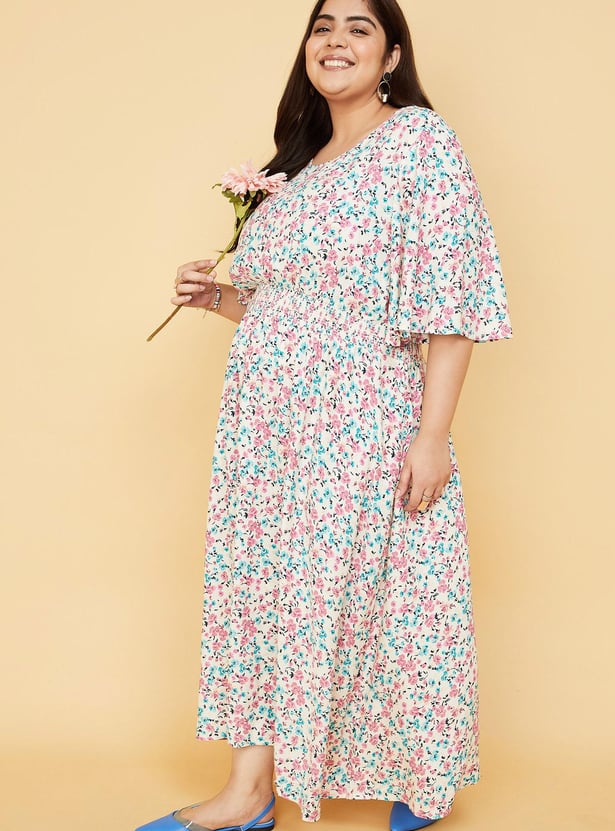 Women Printed Flutter Sleeve Mid Dress