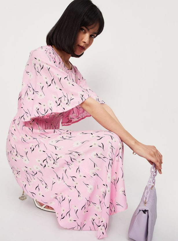 Women Printed Flutter Sleeve Mid Dress