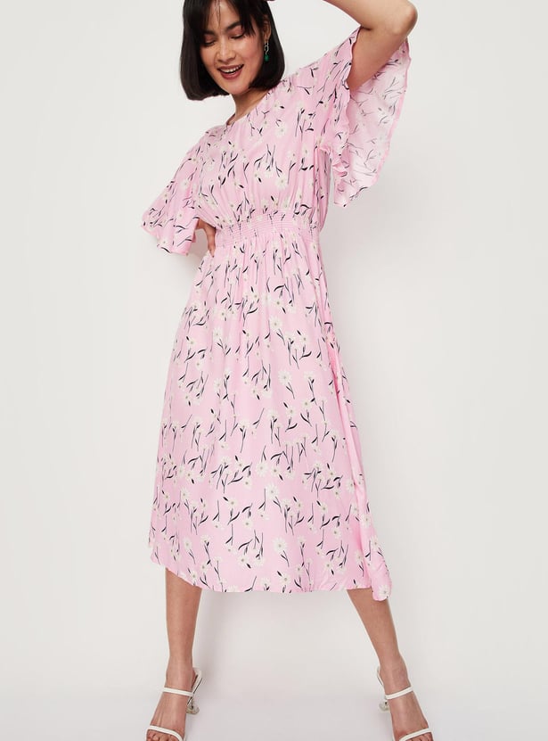 Women Printed Flutter Sleeve Mid Dress