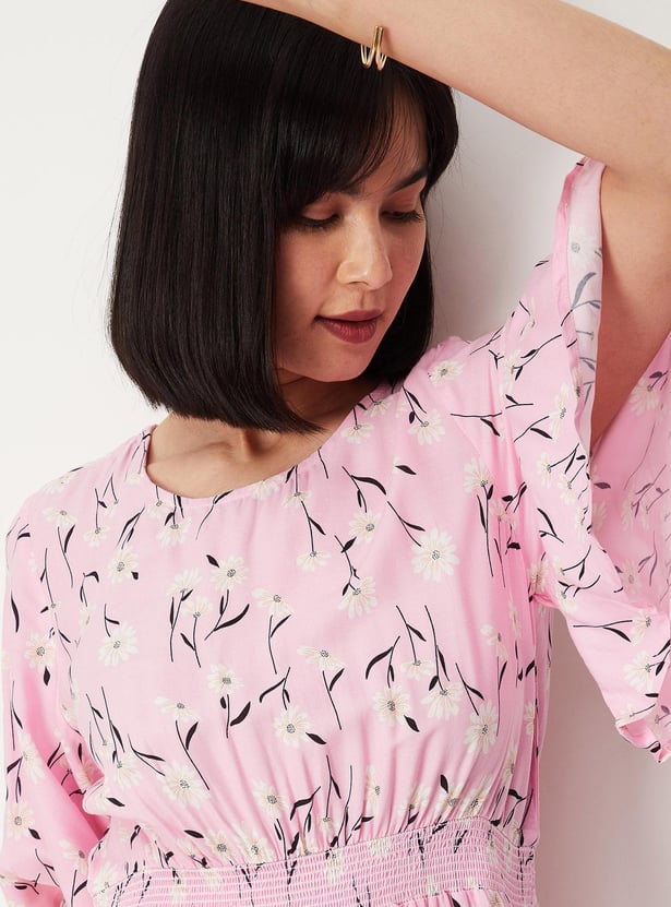 Women Printed Flutter Sleeve Mid Dress