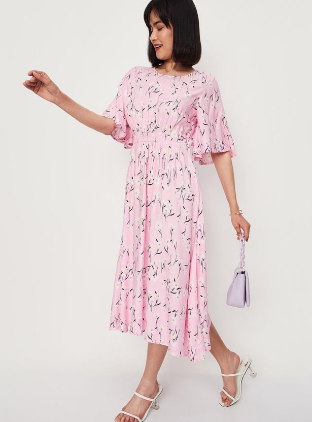 Women Printed Flutter Sleeve Mid Dress