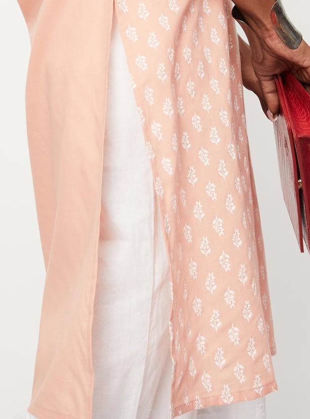 Women Embroidered Band Collar Straight Kurta