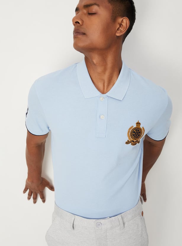 Men Number Sleeve Slim Fit Polo