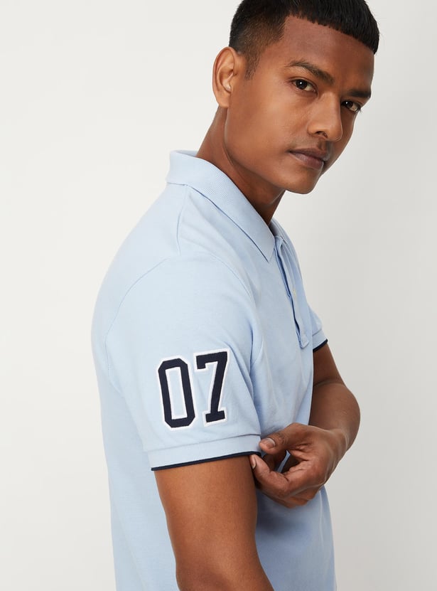 Men Number Sleeve Slim Fit Polo