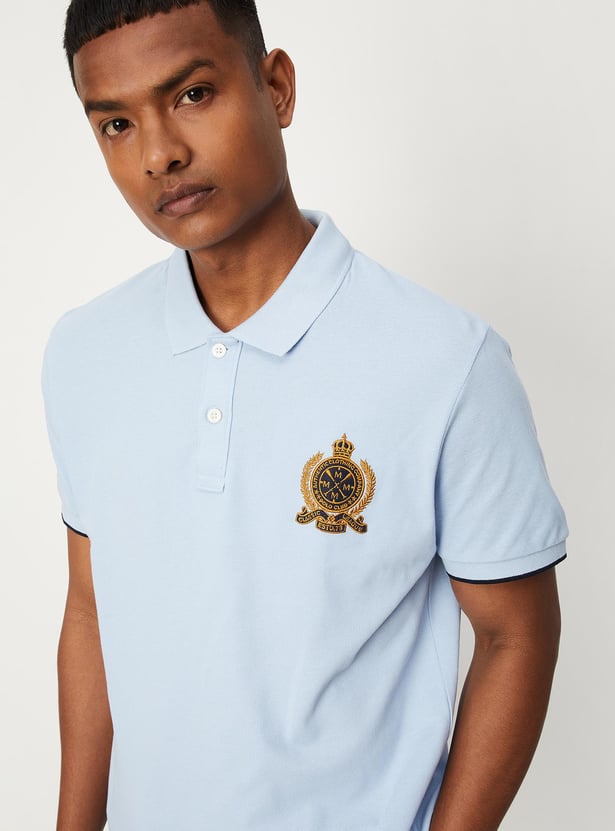 Men Number Sleeve Slim Fit Polo
