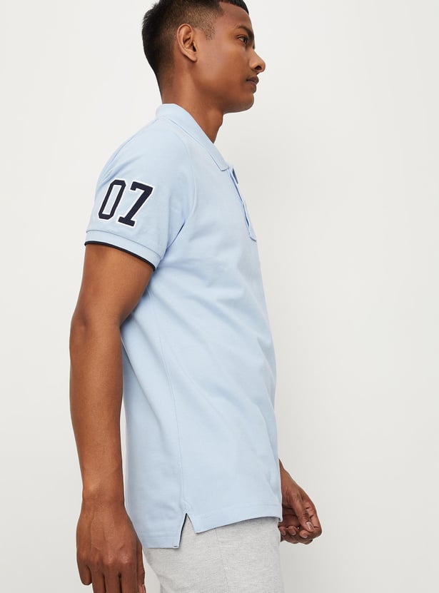 Men Number Sleeve Slim Fit Polo