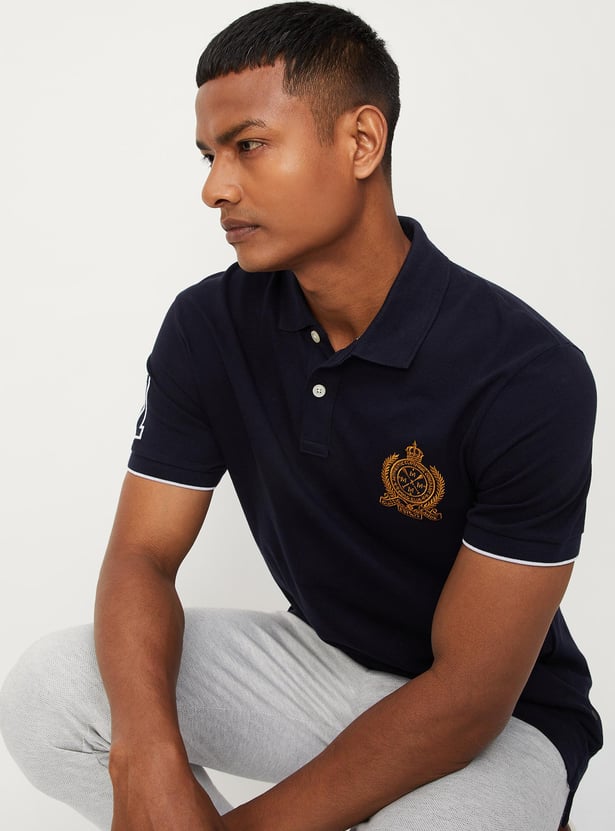 Men Number Sleeve Slim Fit Polo