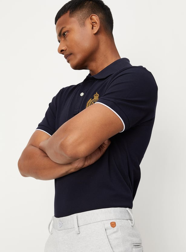 Men Number Sleeve Slim Fit Polo
