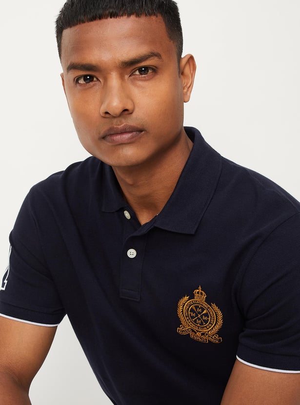 Men Number Sleeve Slim Fit Polo