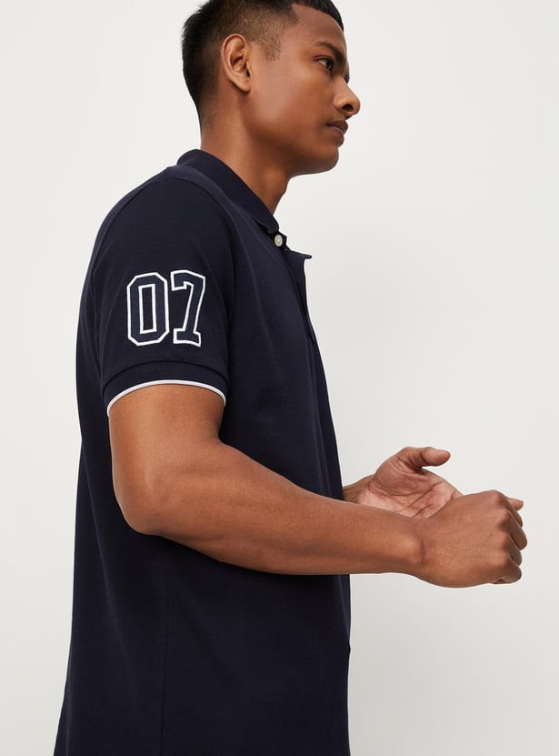 Men Number Sleeve Slim Fit Polo