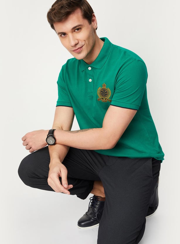 Men Number Sleeve Slim Fit Polo