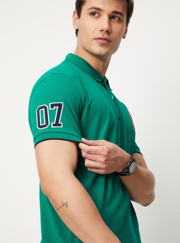 Men Number Sleeve Slim Fit Polo