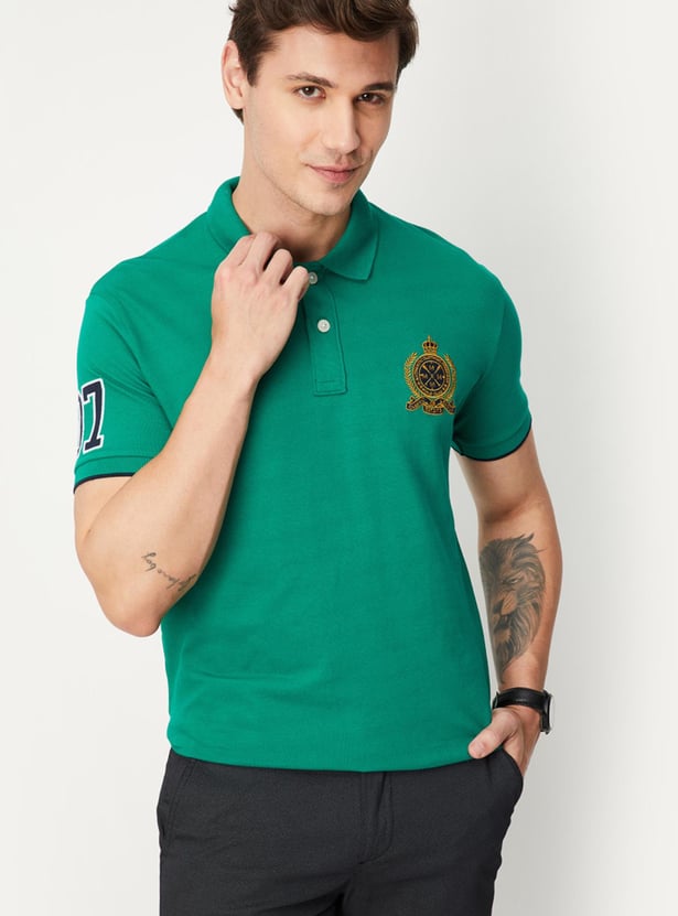 Men Number Sleeve Slim Fit Polo