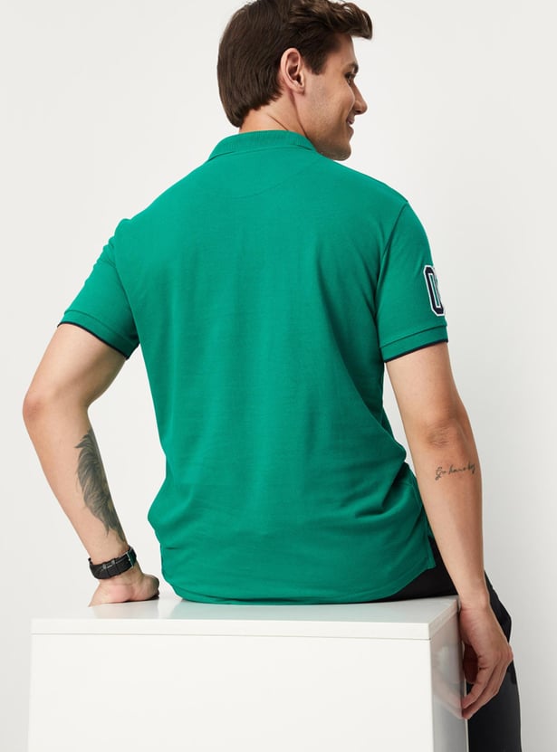 Men Number Sleeve Slim Fit Polo