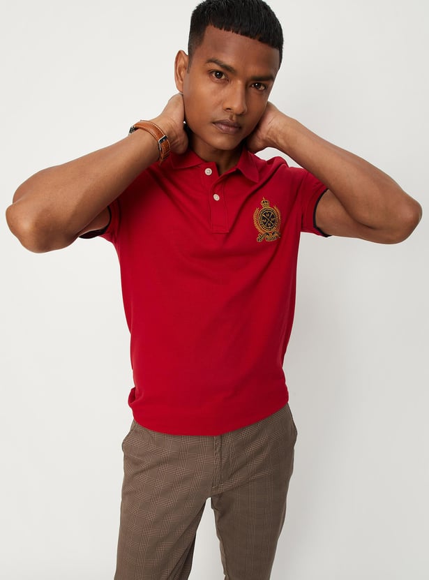 Men Number Sleeve Slim Fit Polo