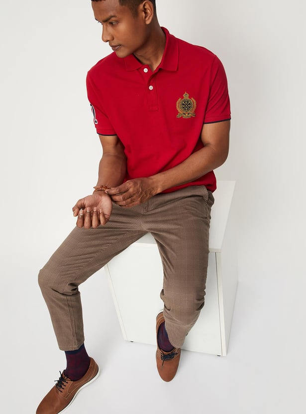 Men Number Sleeve Slim Fit Polo