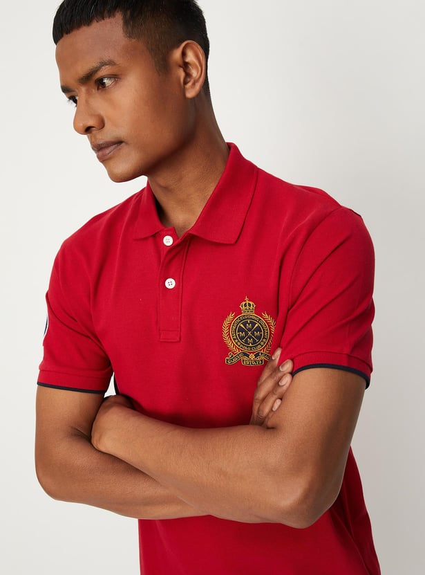 Men Number Sleeve Slim Fit Polo