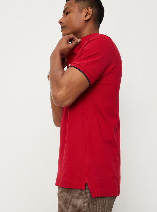 Men Number Sleeve Slim Fit Polo
