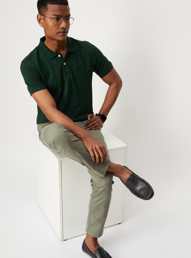 Men Solid Slim Fit Polo T-shirt With Pocket
