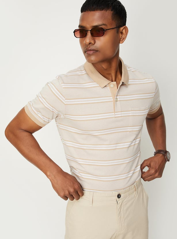 Men Striped Pocket Slim Fit Polo