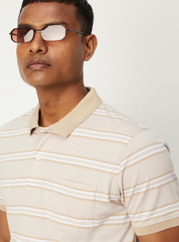 Men Striped Pocket Slim Fit Polo