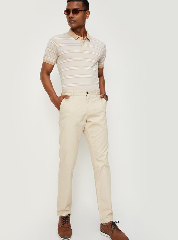 Men Striped Pocket Slim Fit Polo