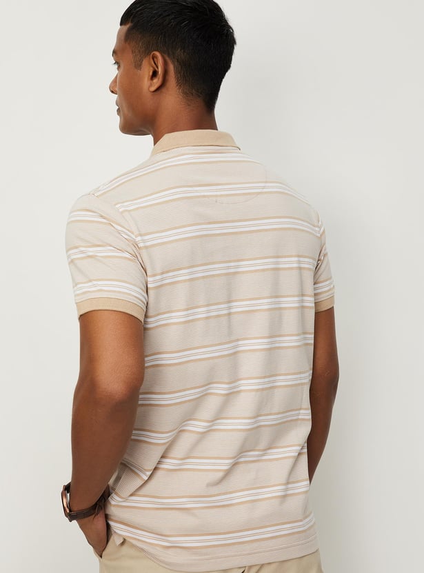 Men Striped Pocket Slim Fit Polo