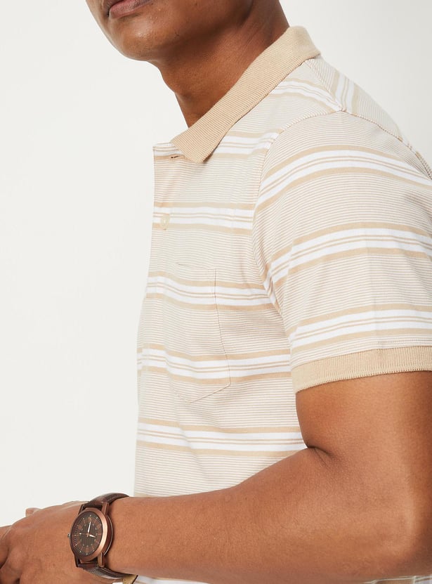 Men Striped Pocket Slim Fit Polo