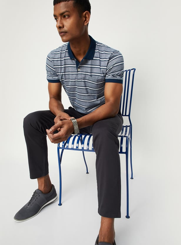 Men Striped Pocket Slim Fit Polo