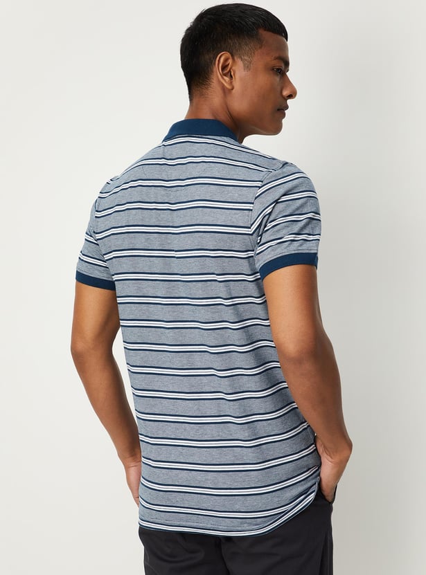 Men Striped Pocket Slim Fit Polo