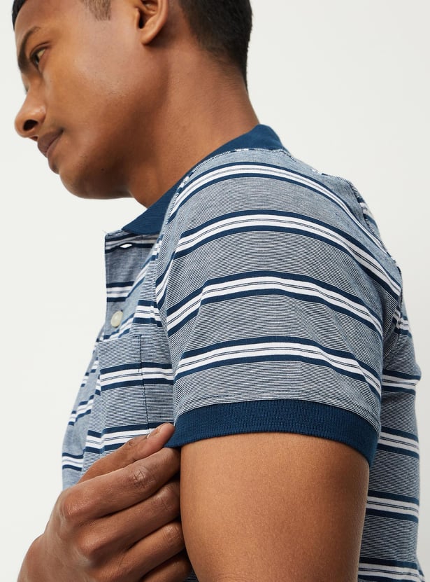 Men Striped Pocket Slim Fit Polo