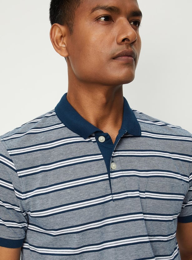 Men Striped Pocket Slim Fit Polo