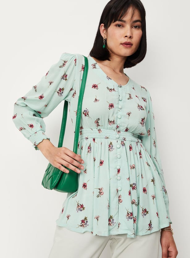 Women Floral Printed Elasticated Waist Top