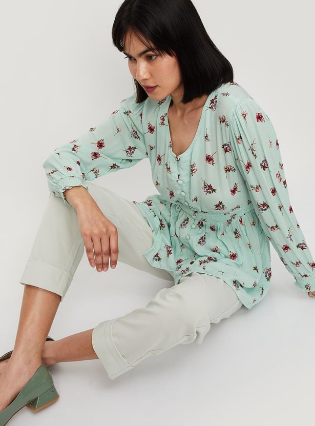 Women Floral Printed Elasticated Waist Top