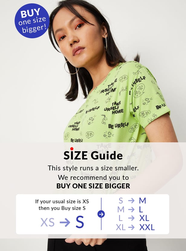 Women Typographic Printed Round Neck Crop T-shirt