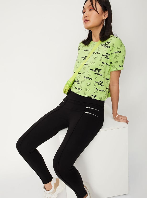Women Typographic Printed Round Neck Crop T-shirt