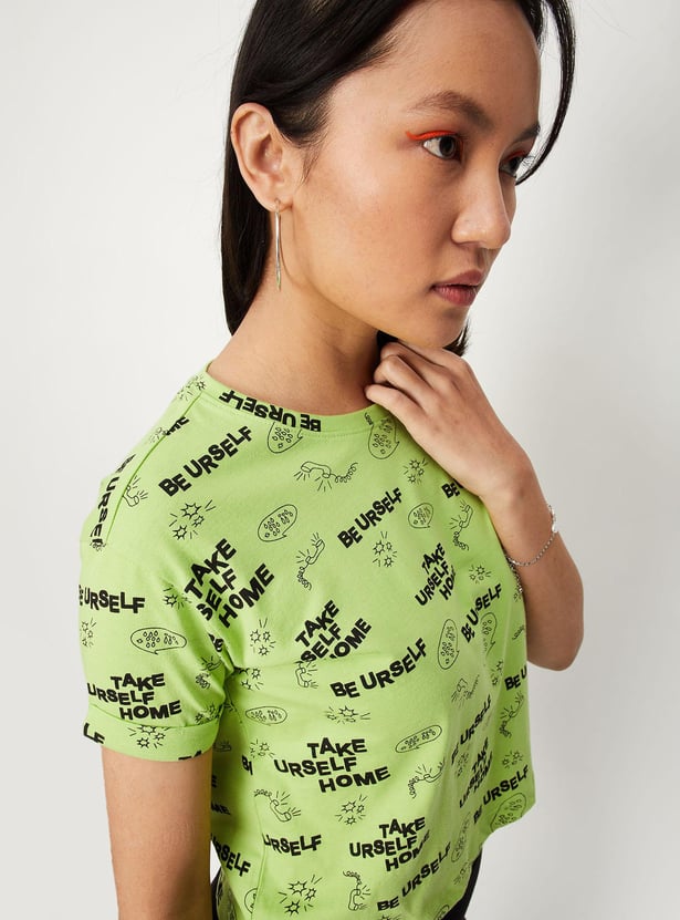 Women Typographic Printed Round Neck Crop T-shirt