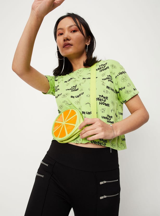 Women Typographic Printed Round Neck Crop T-shirt