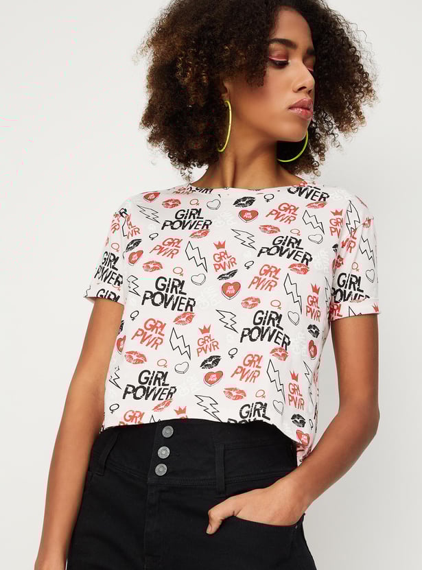 Women Typographic Printed Crop T-shirt