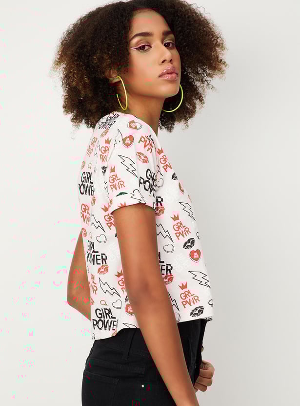 Women Typographic Printed Crop T-shirt